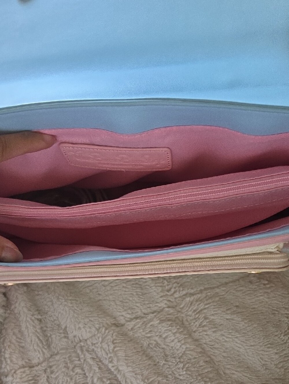 Pastel Bunny Accent Top-Handle Bag - Blue Pink White - Picture 3 of 4